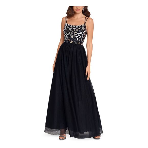 BLONDIE Dresses & Skirts - BLONDIE Womens Black Spaghetti Strap Full-Length Formal Fit + Flare Dress 5